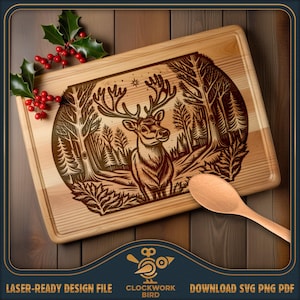 Weihnachten Rentier rechteckiges Schneidebrett SVG / Charcuterie Brett Laser-Schnittkarte - Vintage-Stil Design für die Lasergravur