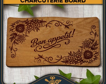 Bon Appetit - Sunflowers cutting board SVG / charcuterie board laser file for cutting and engraving