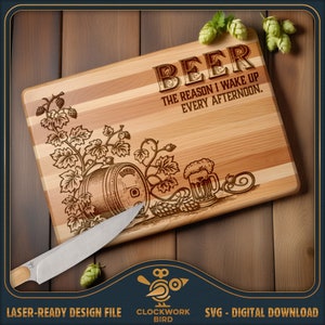 Bier: de reden - BBQ-bord SVG / snijplanklaserbestand - vintage ontwerp voor lasergravure