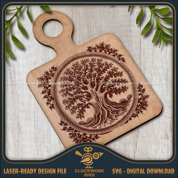 Cutting board design: Ancient tree - Tree of life, Square charcuterie board for laser cutting and engraving / SVG