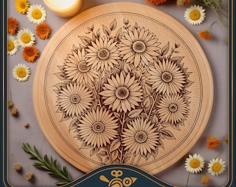 Charcuterie board SVG: Wild Flowers - Lazy Susan / Circle / round cutting board design laser file for cutting and engraving