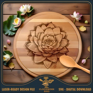 Charcuteriebord SVG: lotusbloem - Lazy Susan / cirkel / ronde snijplank ontwerp laserbestand voor snijden en graveren
