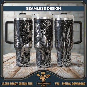 Leaping Deer Seamless Tumbler Wrap SVG-laserbestand - Vintage stijl patroonontwerp voor 40oz bekerlasergravure