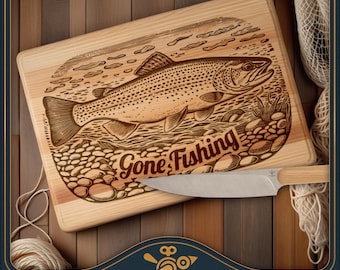 Trout Cutting Board Design: Vintage Fishing Charcuterie SVG