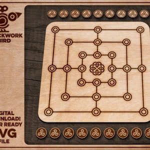 Jogo de moinho / Nine men's Morris / Cowboy Checkers - Arquivo exclusivo cortado a laser