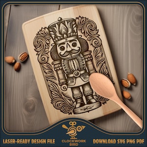 Tábua de corte decorativa quebra-nozes SVG / Tábua de frios com tema natalino - Design estilo vintage para gravação a laser