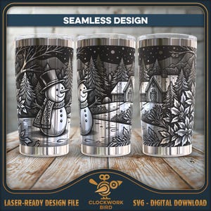 Vintage jul snögubbe tumbler SVG: Sömlös laserfil