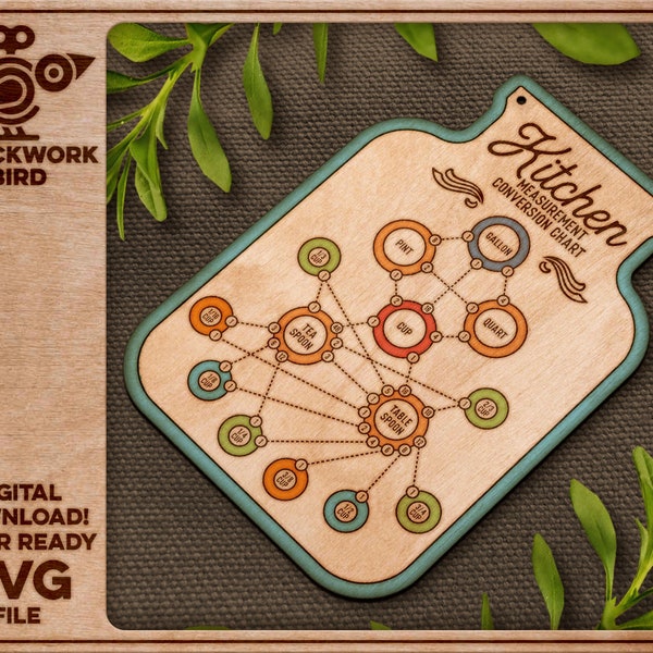 Kitchen measurement conversion chart - Unique laser cut file