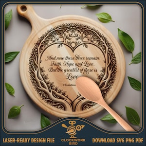 Faith Hope Love Bible Verse, ronde snijplank SVG / Vintage charcuterie bord laserbestand - Lazy Susan Design voor lasergravure