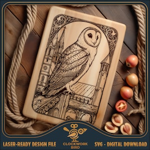 Cutting board SVG / charcuterie board laser file: Barn Owl - Chopping Board Design file for laser engraving
