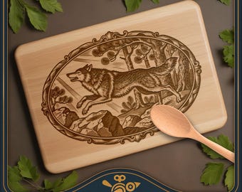 Wolf in het bos SVG – Vintage wildlife lasergravure snijplank ontwerp
