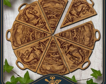 Carousel Pizza Board SVG: Laser Cut Tray for 8 Slices