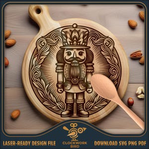 Tábua de corte redonda decorativa quebra-nozes SVG / tábua de frios com tema natalino arquivo a laser - Lazy Susan Design para gravação a laser