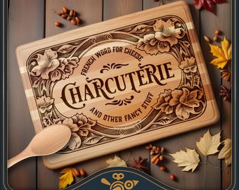 Fancy Charcuterie Board SVG / Cutting board laser file (Two versions!) - Vintage style design for laser engraving