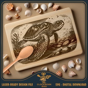 Planche à découper agrandi de tortue de mer SVG / fichier laser de planche de charcuterie - conception de style vintage pour la gravure au laser