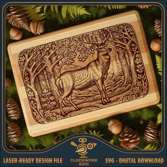 Majestic Stag Cutting Board SVG: Laser Engraving File (Digital Download)
