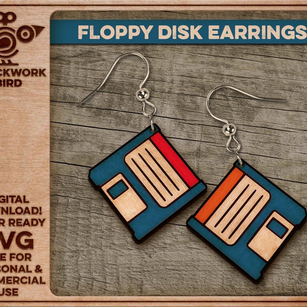 Floppy disk earrings for geeks - Unique laser cut file