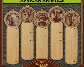 Animal Bookmark SVG Set: Kids Laser Cut Designs - Elephant, Giraffe, Rhino