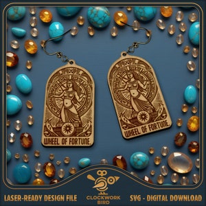 Pendientes de cartas del Tarot de la Rueda de la Fortuna SVG - Archivos únicos de pendientes de Arcanos Mayores para corte y grabado por láser