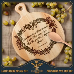 Faith Hope Love Bible Verse, ronde snijplank SVG / Vintage charcuterie bord laserbestand - Lazy Susan Design voor lasergravure