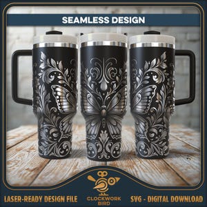 Butterfly Tumbler Wrap SVG: Vintage Seamless Ornament Design