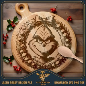 Kerstkobold decoratieve ronde snijplank SVG / kerstthema charcuteriebord laserbestand - Lazy Susan Ontwerp voor lasergravure