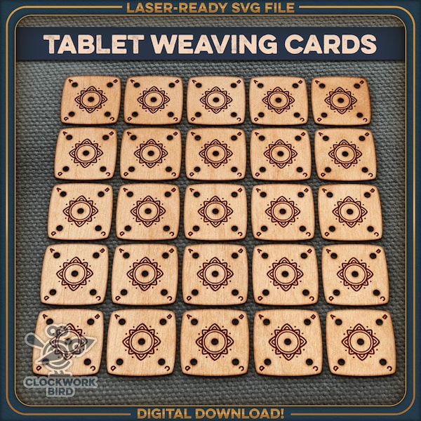Square weaving card set for tablet weaving (5 holes)