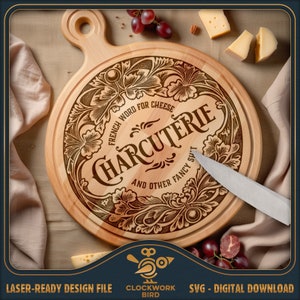 Tagliere di salumi di lusso SVG, file laser per tagliere rotondo - Lazy Susan Design per incisione laser