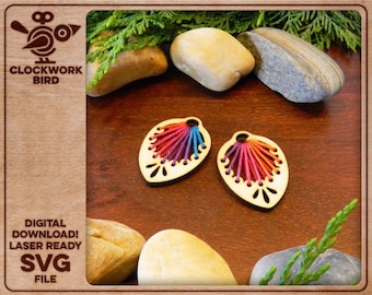 Folk Art Drop Earrings SVG, Radiant Pattern (Laser Cut Design)