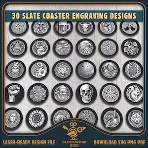Ensemble de sous-bocks en ardoise - fichiers laser SVG, PNG et PDF, 30 modèles de sous-bocks de style vintage uniques assortis pour la gravure laser sur ardoise