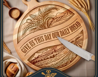 Our Daily Bread board SVG, round cutting board laser file - Lazy Susan Design for laser engraving