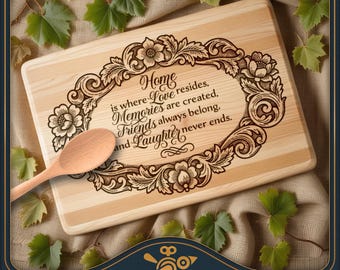 Home, Love and Friends Cutting Board SVG: Vintage Laser Engraving File