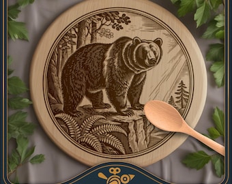 Grizzlybeer rond bord SVG – Vintage lasergravure ontwerp wilde dieren