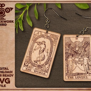 Tarot Card Earrings - The World and The Lovers SVG Design