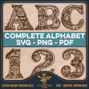 Fantasy Cottage Alphabet SVG, Hobbit House Style (37 Letters & Numbers)