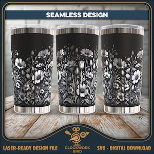 Tumbler Wrap SVG: Wildflower Meadow Design (Vintage, 20oz Size)