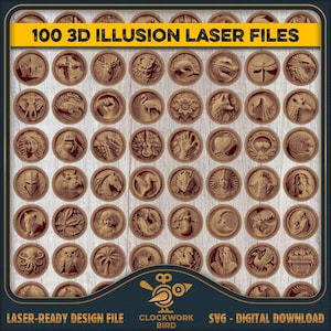 Laser Engraving SVG Bundle: 3D Illusion Coaster & Plaque Designs - Wood Art