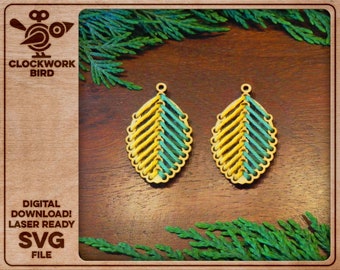 Embroidered Leaf Earrings Unique Design File for Laser Cutting