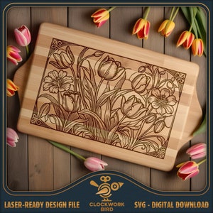 Snijplank SVG / charcuteriebord laserbestand: Tulpen - snijplank Ontwerpbestand voor lasergravure