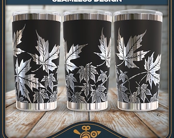 Autumn Leves Tumbler Seamless SVG laser file - Vintage style design for 20oz or 30oz tumbler engraving