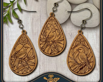 Three Birds - Drop Earring Set for Coloring - SVG laser files for cutting and engraving