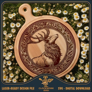 Ronde snijplank SVG / charcuteriebord laserbestand: hert - Lazy Susan Ontwerpbestand voor lasergravure