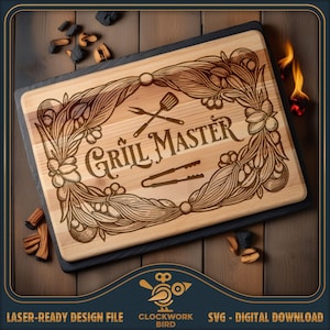 BBQ Cutting Board SVG: Vintage Grill Master Illustration - Laser File