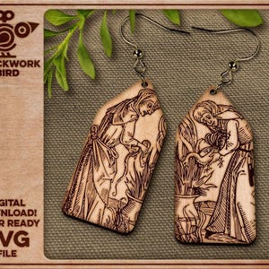 Woodcut Witches Earrings SVG: Laser Cut Halloween Design