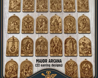 Major Arcana Tarot Card Earring Laser Files: SVG, PDF, PNG (22 Designs)