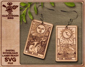 Celestial Tarot Earrings: The Sun and Moon Laser Cut SVG