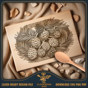 Pinecones, Christmas themed Cutting Board SVG / charcuterie board laser file - Vintage style design for laser engraving