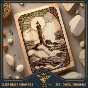 Cutting Board SVG: Lighthouse and Sea Waves - Laser Engraving File