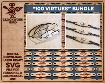 100 virtues - 100 bracelet designs - Unique laser cut jewelry file (Glowforge ready SVG)