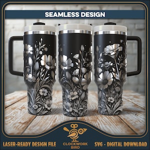 Tumbler Wrap SVG: Vildblommande ängsmönster - Vintage laserdesign